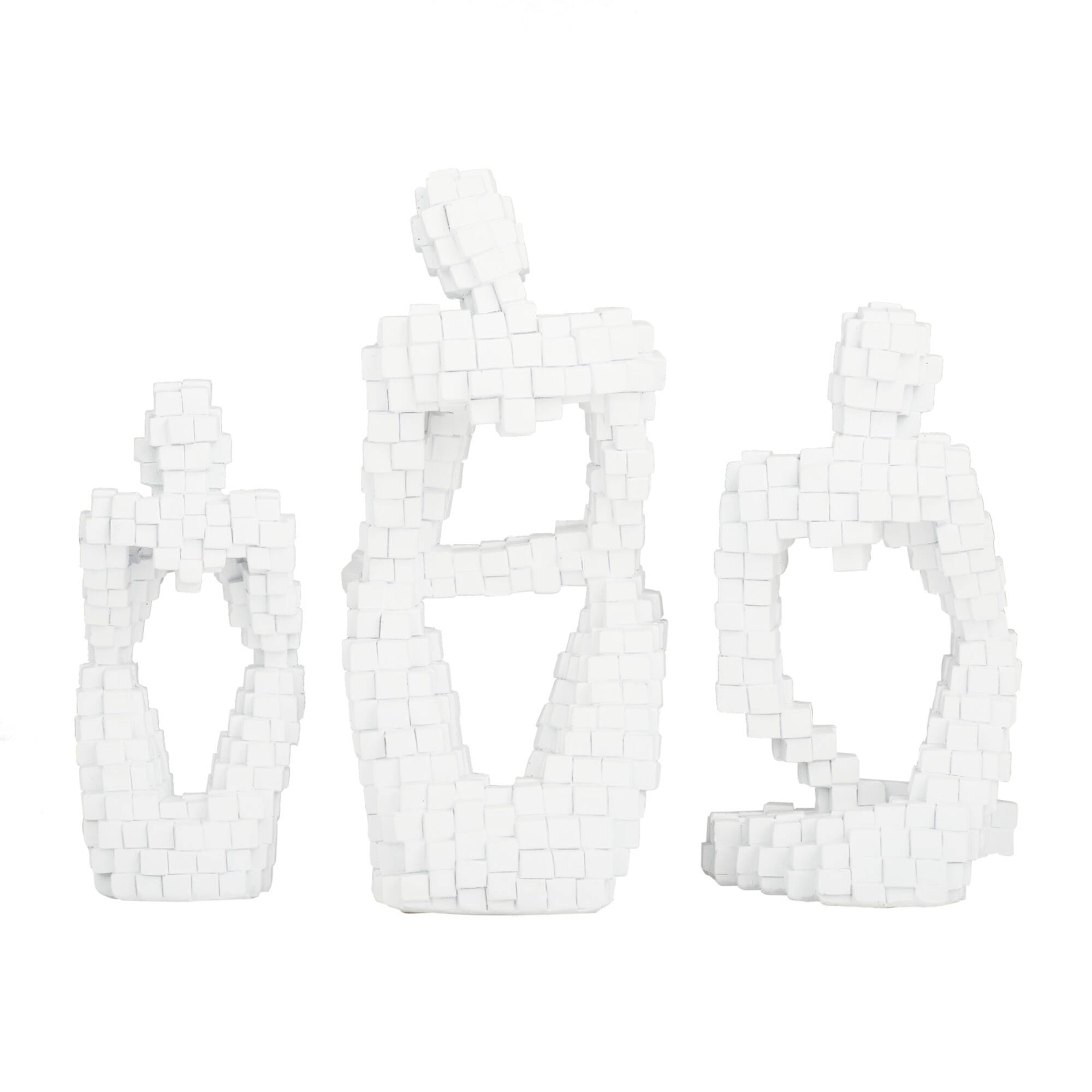 Set of 3 White Polystone Contemporary Sculptures, 13" x 6" x 6"